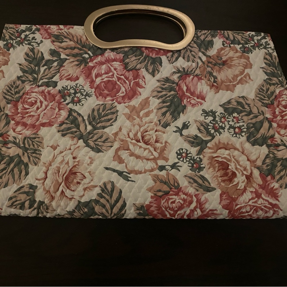 Floral Patterned Women's Bag with Gold Handle